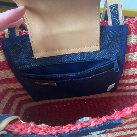 Amanda Smith American Flag Red White Blue Patriotic Straw Summer Beach Tote Bag - Picture 8 of 16